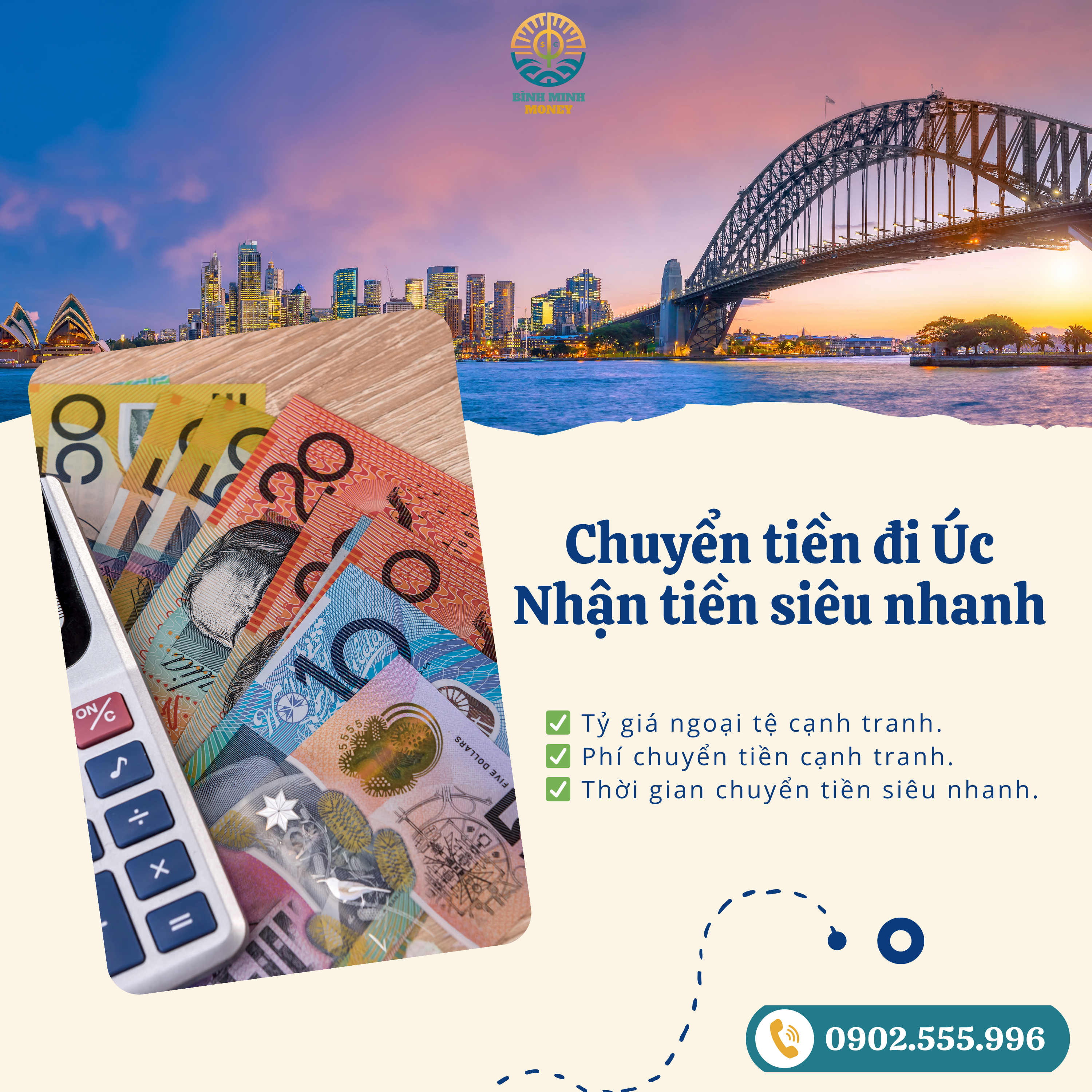 Với Money Bình Minh, việc chuyển tiền đi Úc giờ đây trở nên dễ dàng và thuận tiện hơn bao giờ hết.