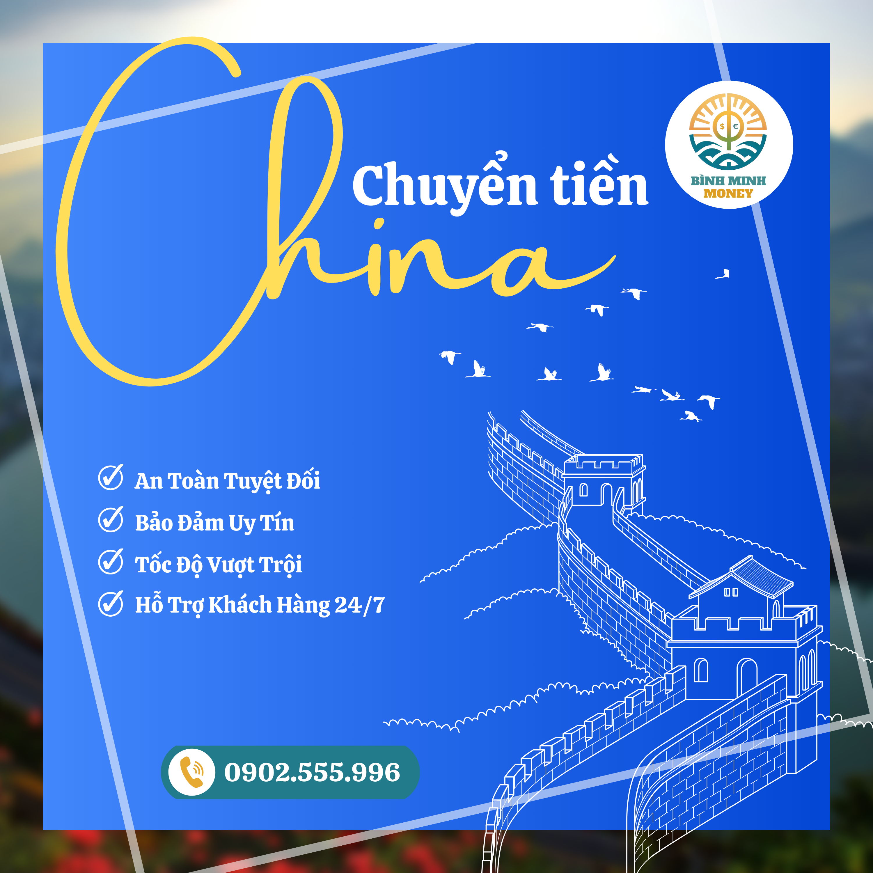 Chuyển tiền đi Trung Quốc giờ đây không còn là thách thức mà là trải nghiệm dễ dàng và thuận lợi. Hãy để Money Bình Minh là người bạn đồng hành tin cậy, mang lại sự an tâm tuyệt đối và hiệu quả không ngừng trong mọi giao dịch của bạn.